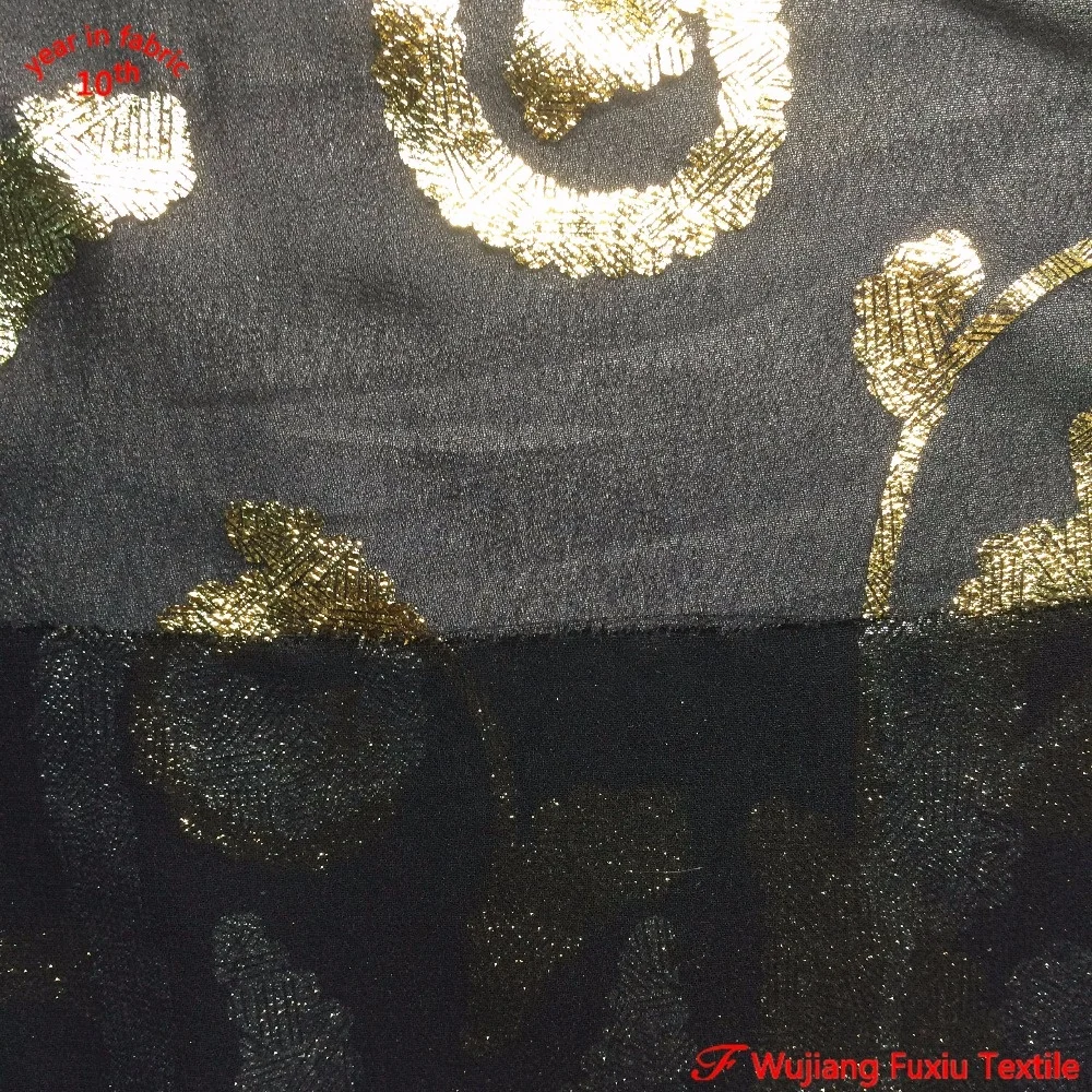 100% polyester chiffon metallic gold print hot stamping foil fabric