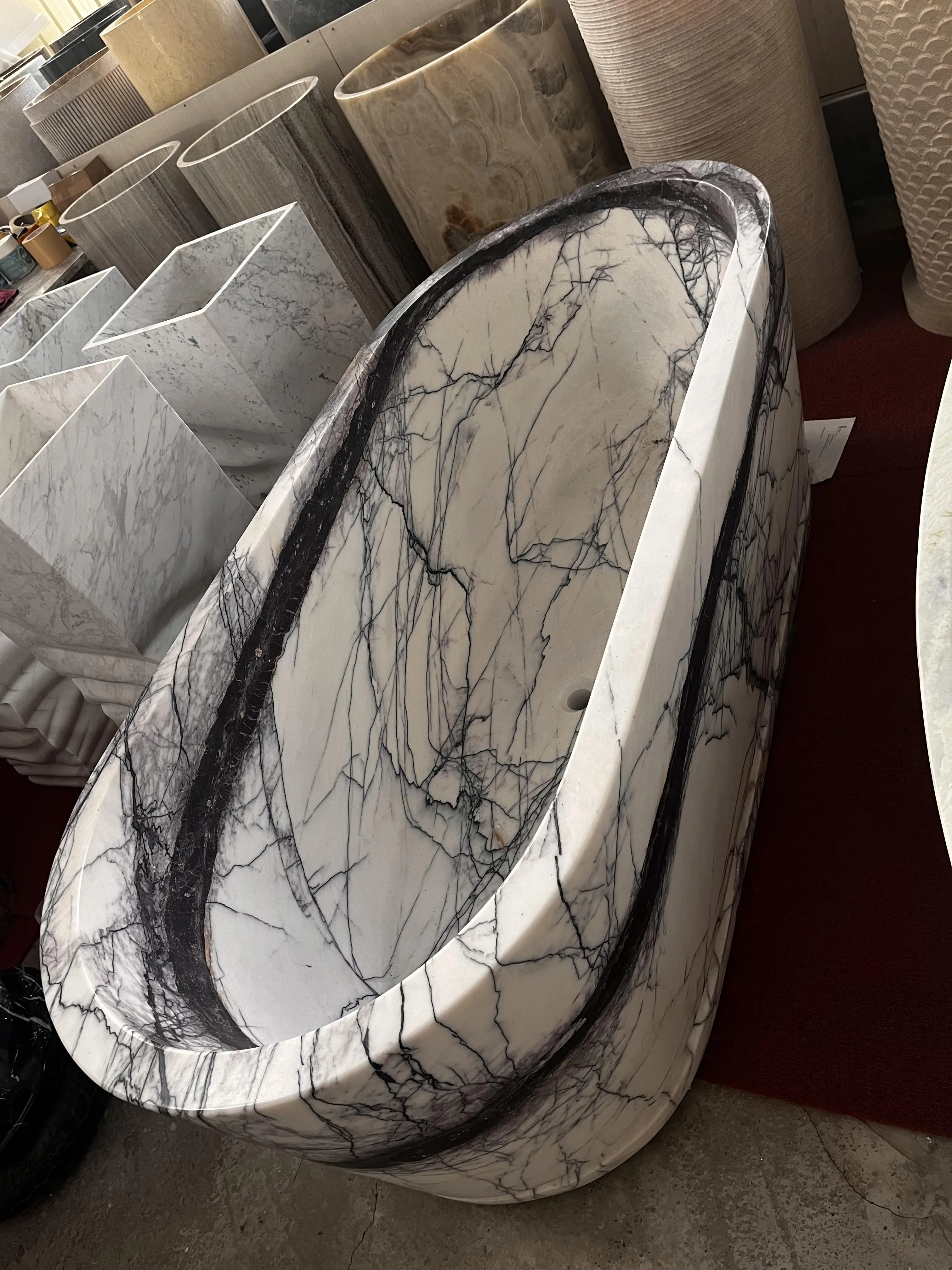 Exotic Lilac Marble Bathtub Unique Purple Veins Marble Bathroom Furniture Natural Stone Freestanding Bath Tub