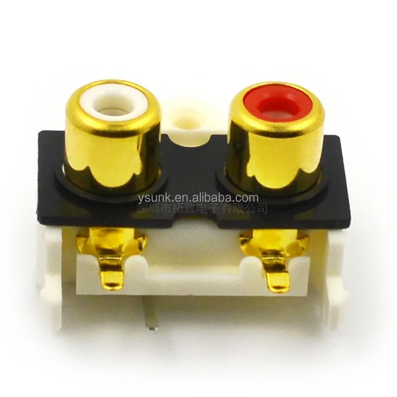 SIX Pin RCA  silver plating connector jack phono plug On red under white RCA Horizontal.Right Angle 2 Port. two Port