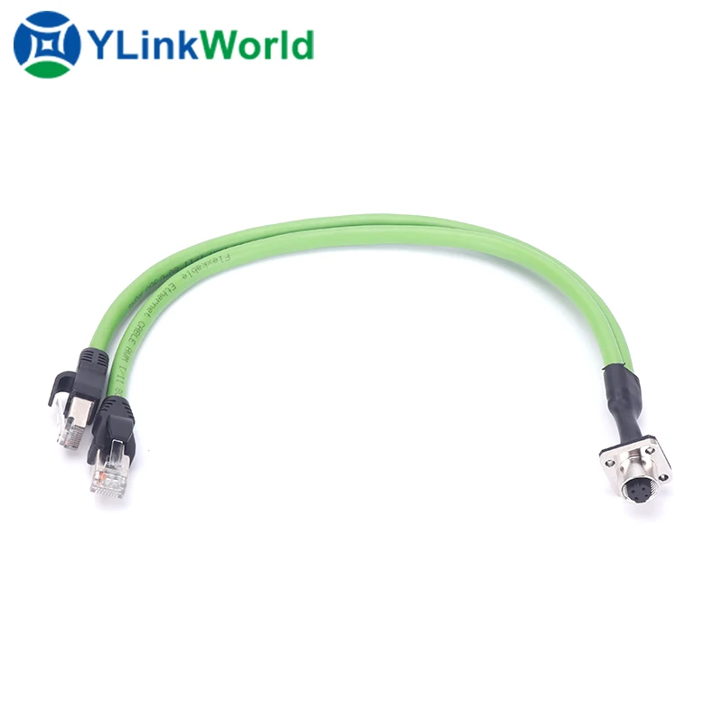 Industrial ethernet IP67 M12 to IP20 RJ45 cat.6a connection cable 8p8c flexible installation