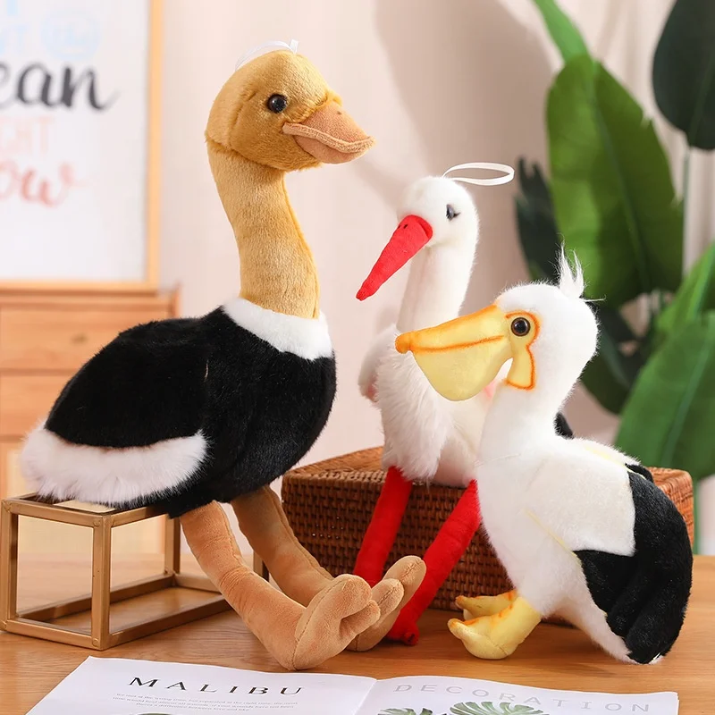 Lifelike Soft Ostrich Flamingo Swan Pelican Vulture Eagle Wild Zoo Animal Stuffed Toys
