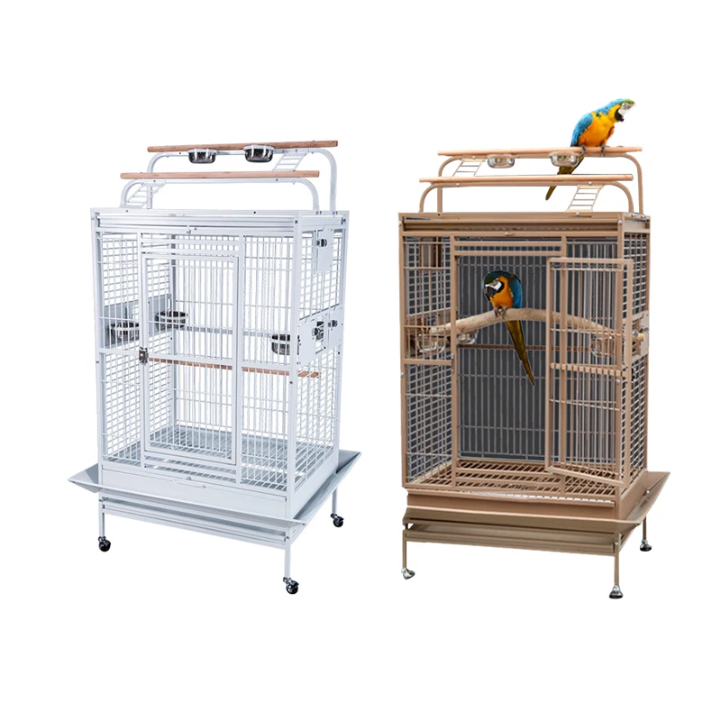 China Large Parrot Cage Stainless Steel Strong Lovebird Breeding Flight Cage For Parrot Macaw Play Top With Wheels