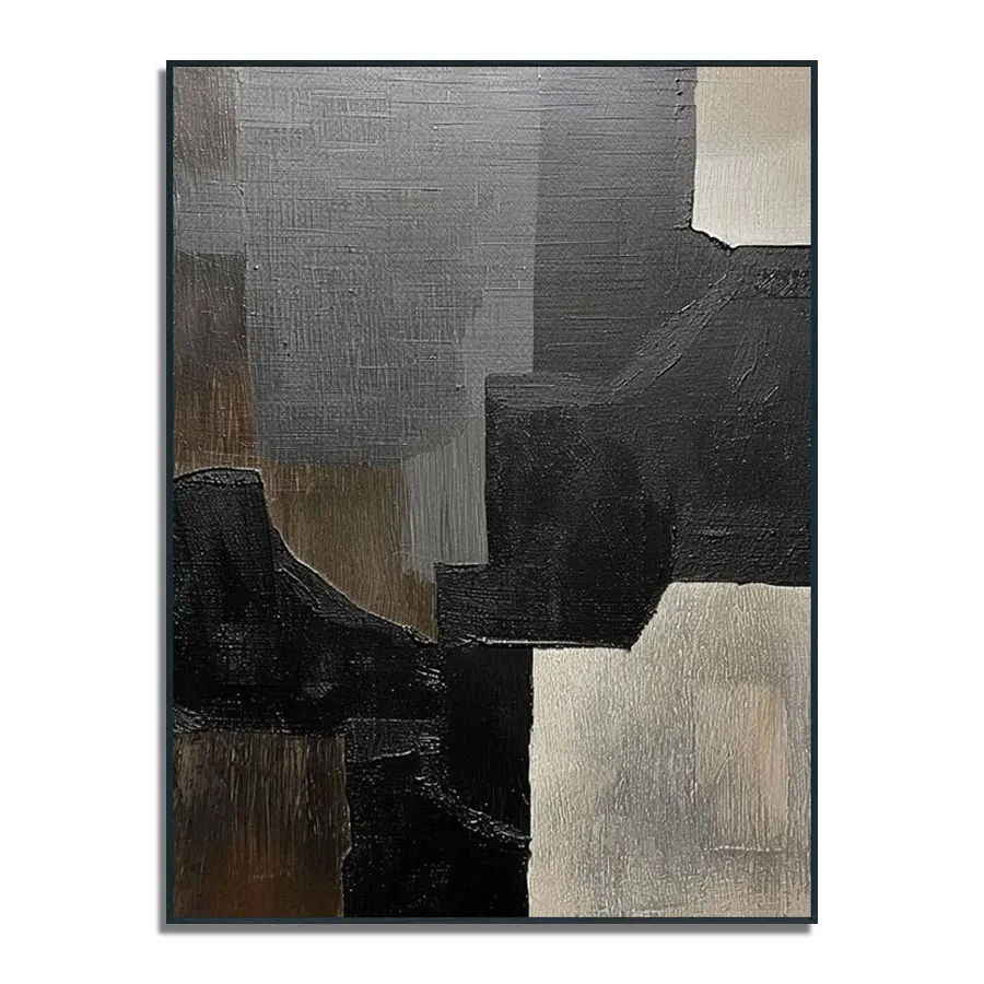 Original Art Hand Painted Abstract Canvas Wall Decor Black Texture Living Room Home Design Oil Painting