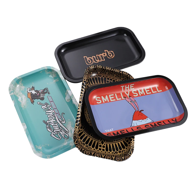 Custom Logo Tinplate Tray 27*16cm Middle Size  Metal Rolling Tray Wholesale Smoking Accessories Cheap Tray