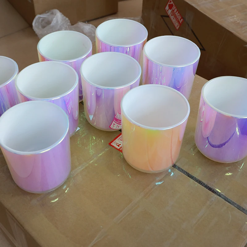 Оптовая продажа, гальванизированные разноцветные радужные стеклянные креативные банки для свечей