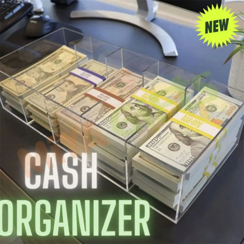 custom acrylic crystal cash tray cash holder organizer cash stuffing saving budget system money organizer box case clear glitter