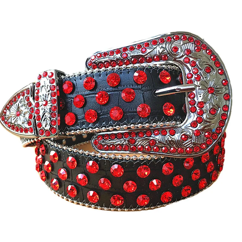 wholesale Stock Colorful Diamond Western Cowgirl Cowboy High Quality PU Leather Bling Studded Crystal Men Rhinestone Belt