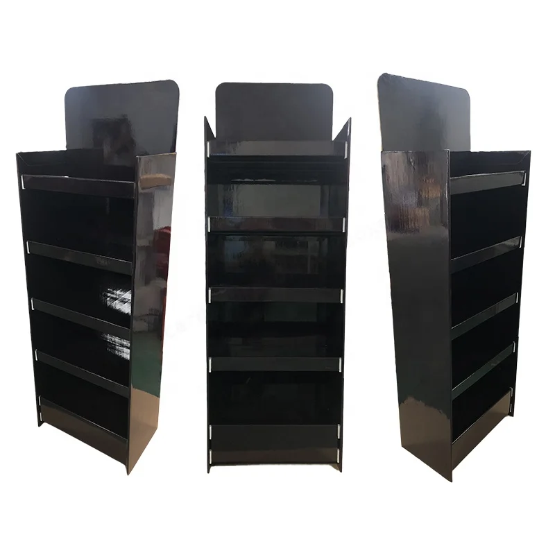 Full Black Printed POP Quick Assembly Corrugated Display Custom Made Cardboard Shelf Display Rack