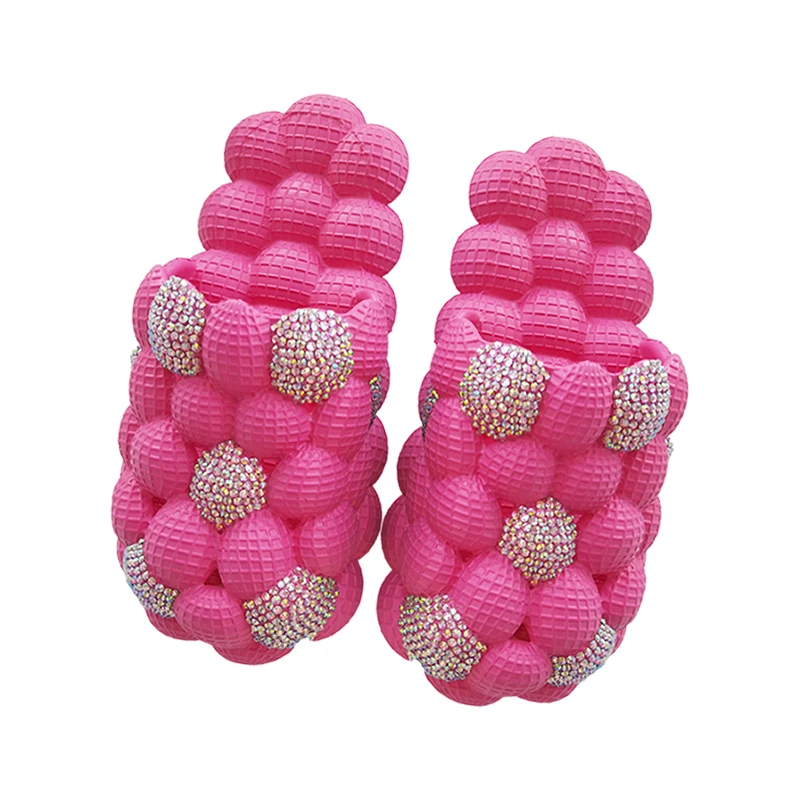 TikTok Hot Pink Custom Color Bubble Slippers New Bling Rhinestone Bubble Slides with Charms