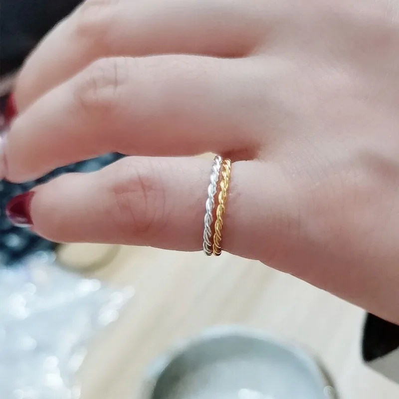 twist rope pinky ring tail finger 925 sterling silver stackable ring