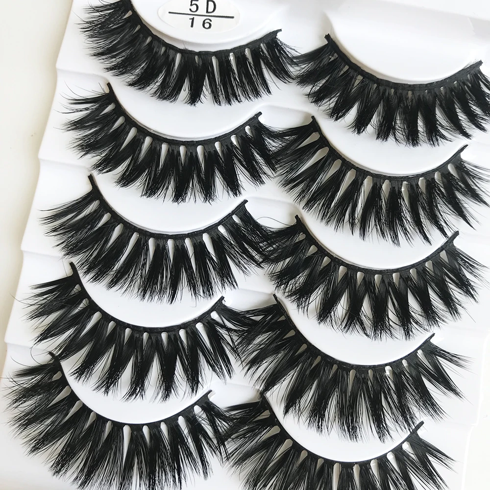 Low price wholesale eyelashes kit 100% hand made synthetic 5 pairs faux mink lashes