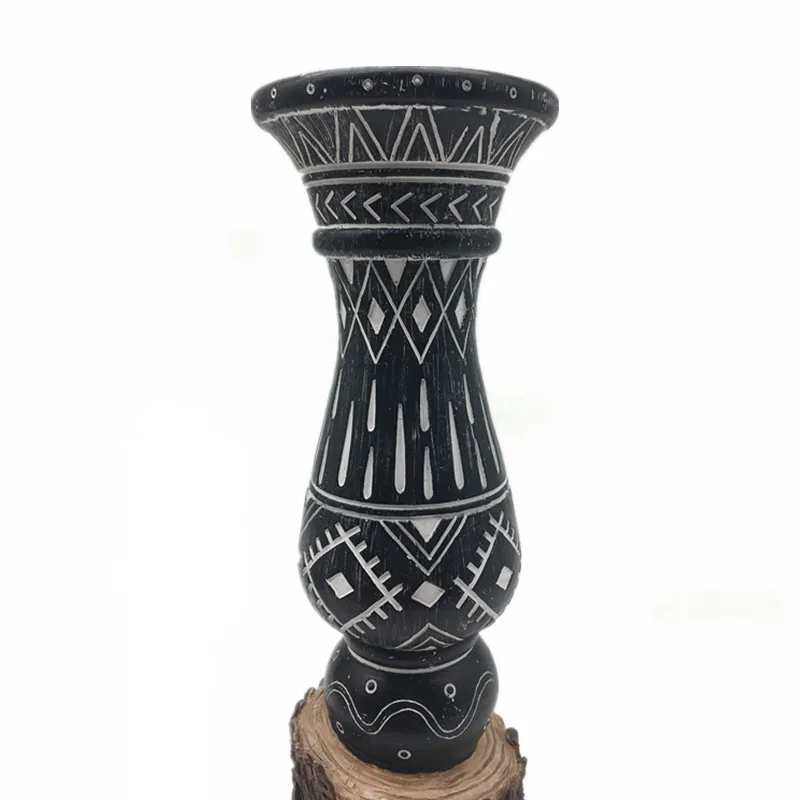 Muslim Geometric Pattern Imitation Tree Stump Design Black Candle Holder Resin Candlestick Holders Decoration