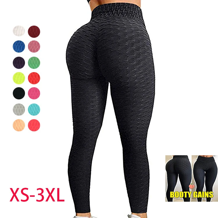 Custom High Waist Fitness Pants Women Workout Push Up Trousers Solid Jacquard Show Hips Slim Fit Plus Size Yoga Leggings