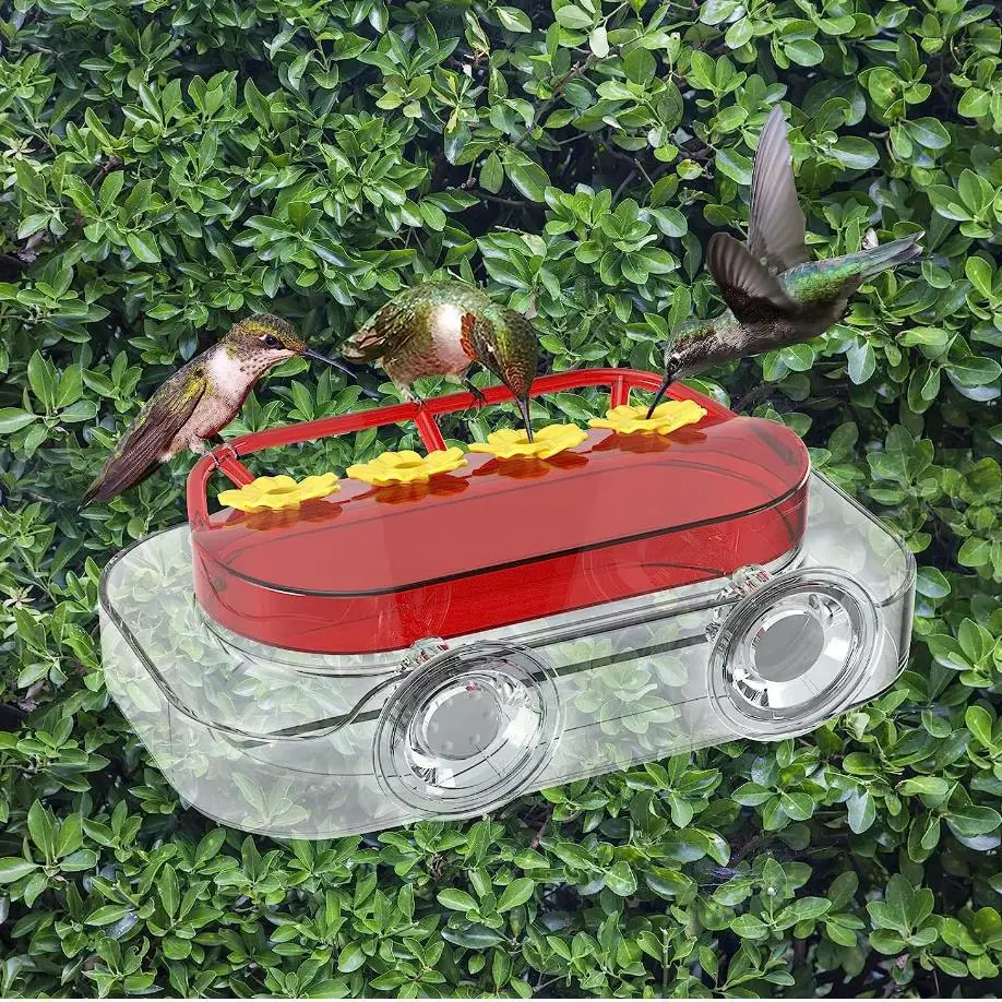 Window Hummingbird Feeder Plastic Humming Bird Feeder with 3 Strong Suction Cup Tabletop Humming Bird Feeder Water Station Trays