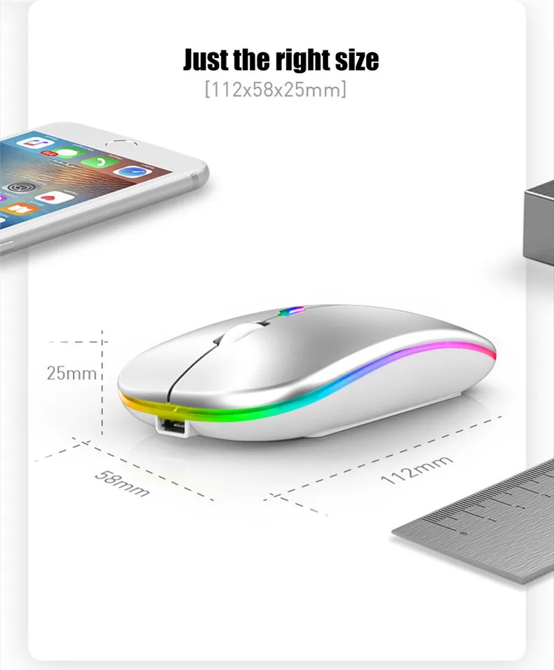 Беспроводная мышь BT 5 2 RGB перезаряжаемая беспроводная компьютерная со светодиодной подсветкой эргономичная игровая для ноутбука