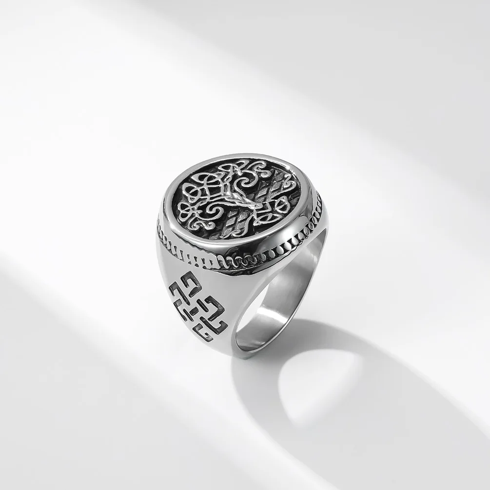 Northern Europe Unique wholesale stainless steel Celtic knot Tree of life non tarnish waterproof jewelry signet men ring vintage