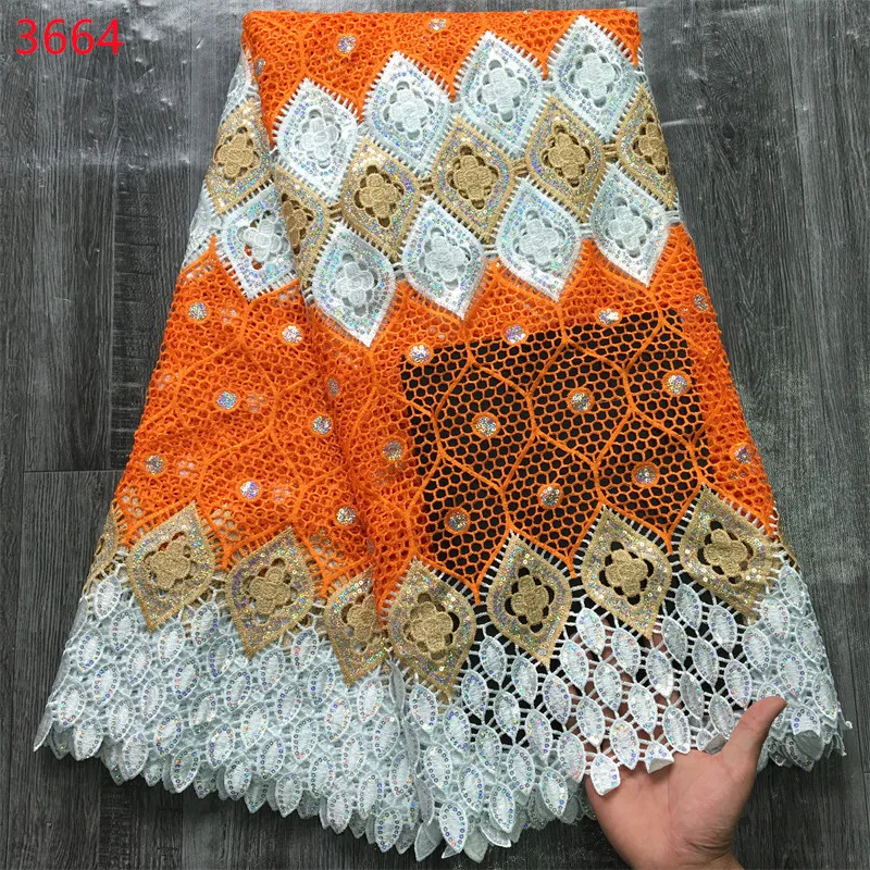 3664/68 Wholesale African Nigerian Sequins Lace Fabric Comfortable Guipure Lace French Cord Lace Fabric For party Wedding