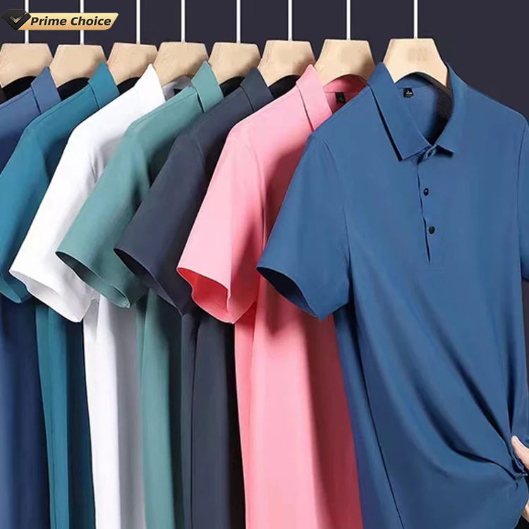 Half Sleeve Casual Quick Dry Stretch Custom Logo Print 85% Nylon 15% Spandex Summer Breathable Ice Silk Polo Shirt