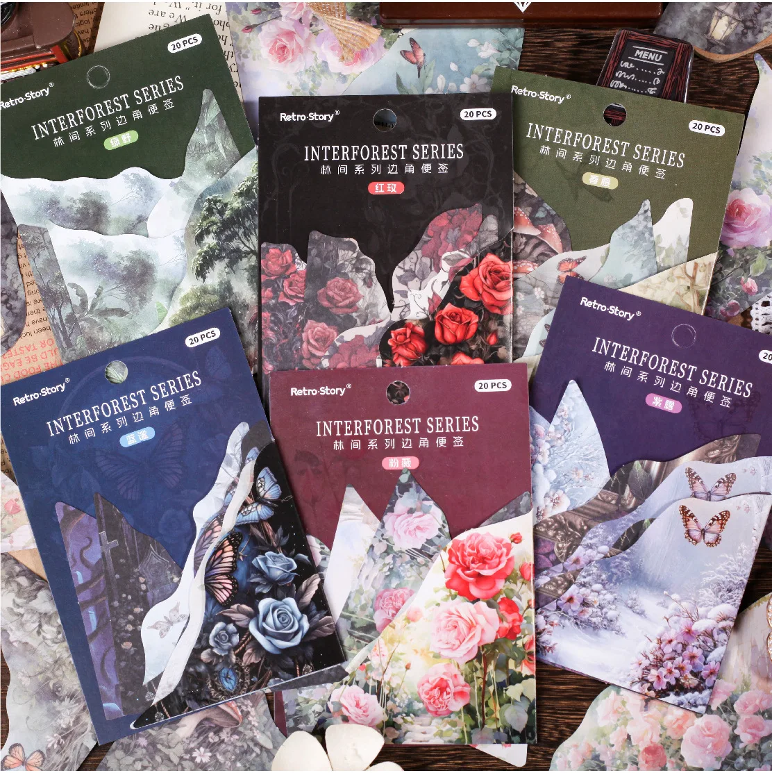 20 Sheets Per Pack of Corner Note Pads Forest Series Retro Handbook Creative Decorative Collage Material 6 Models