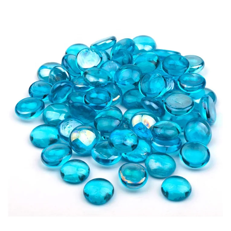 Factory High quality wholesale 1/2' aqua blue pits decorative fire glass beads 17-19mm glass beads
