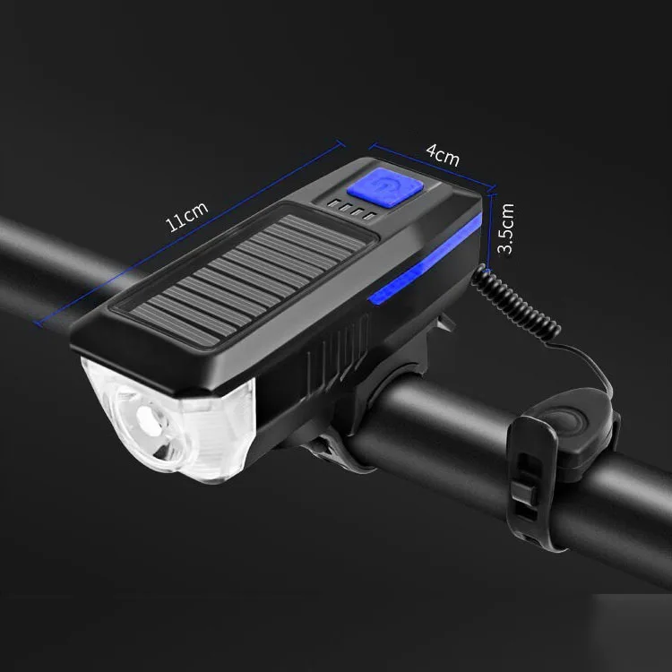 Solar Charging Waterproof Bike Light Waterproof 120 Db Loud Warning USB Rechargeable LED Bicycle Front Light