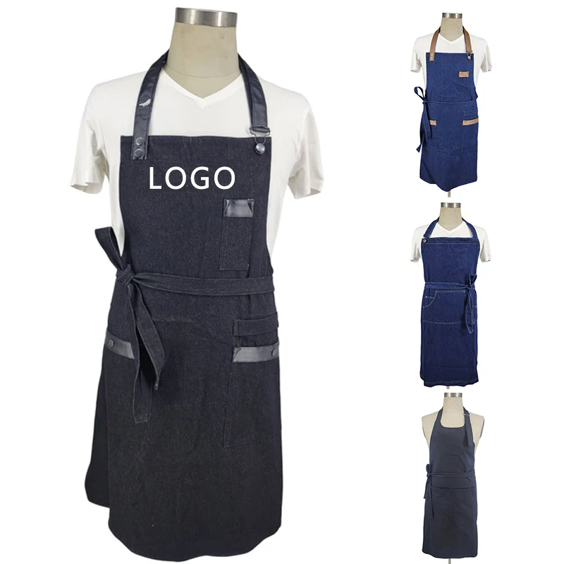 Barber apron denim canvas restaurant apron custom logo kitchen aprons for women