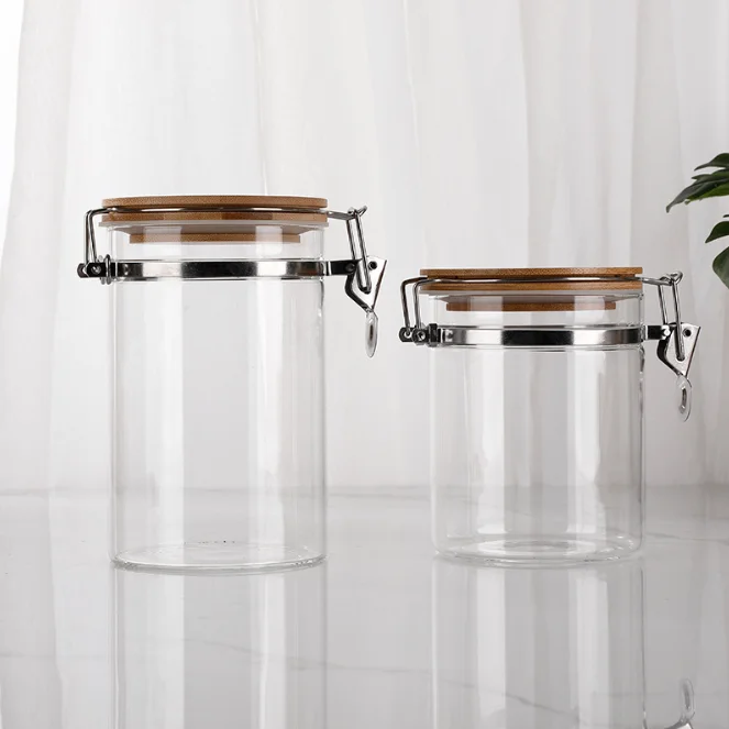 NEWRAY High Borosilicate Food Containers with Airtight Clamp Lids for Pasta Cookies Nuts Coffee Beans Cereal for Kitchen