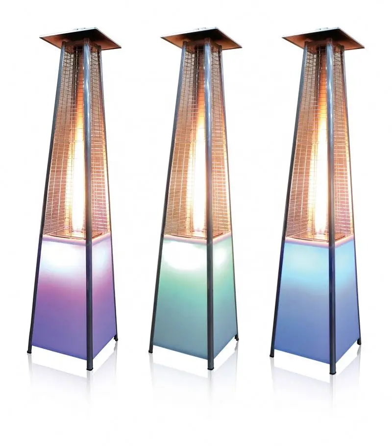 real flame glass tube pyramid patio heater with LED light CE approved