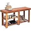 3 Tier Shoe Rack Bench, Premium Acacia Wood Storage Bench Multifunctional Shoe Organizer with Boots Storage Shoe Shelf with Seat