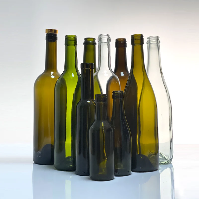 wholesale in Stock Free Samples 500ml 750ml Empty Dark Green Amber Black Glass Red Wine Bottle Recyclable Clear Wine Bottles