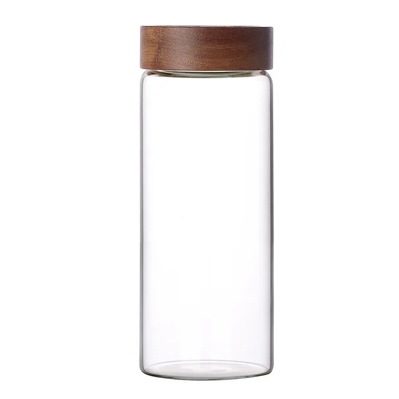 Горячая распродажа прозрачная стеклянная банка для хранения продуктов с крышкой из акации и винтовым воздухонепроницаемым уплотнением кухонная канистра вечеринок