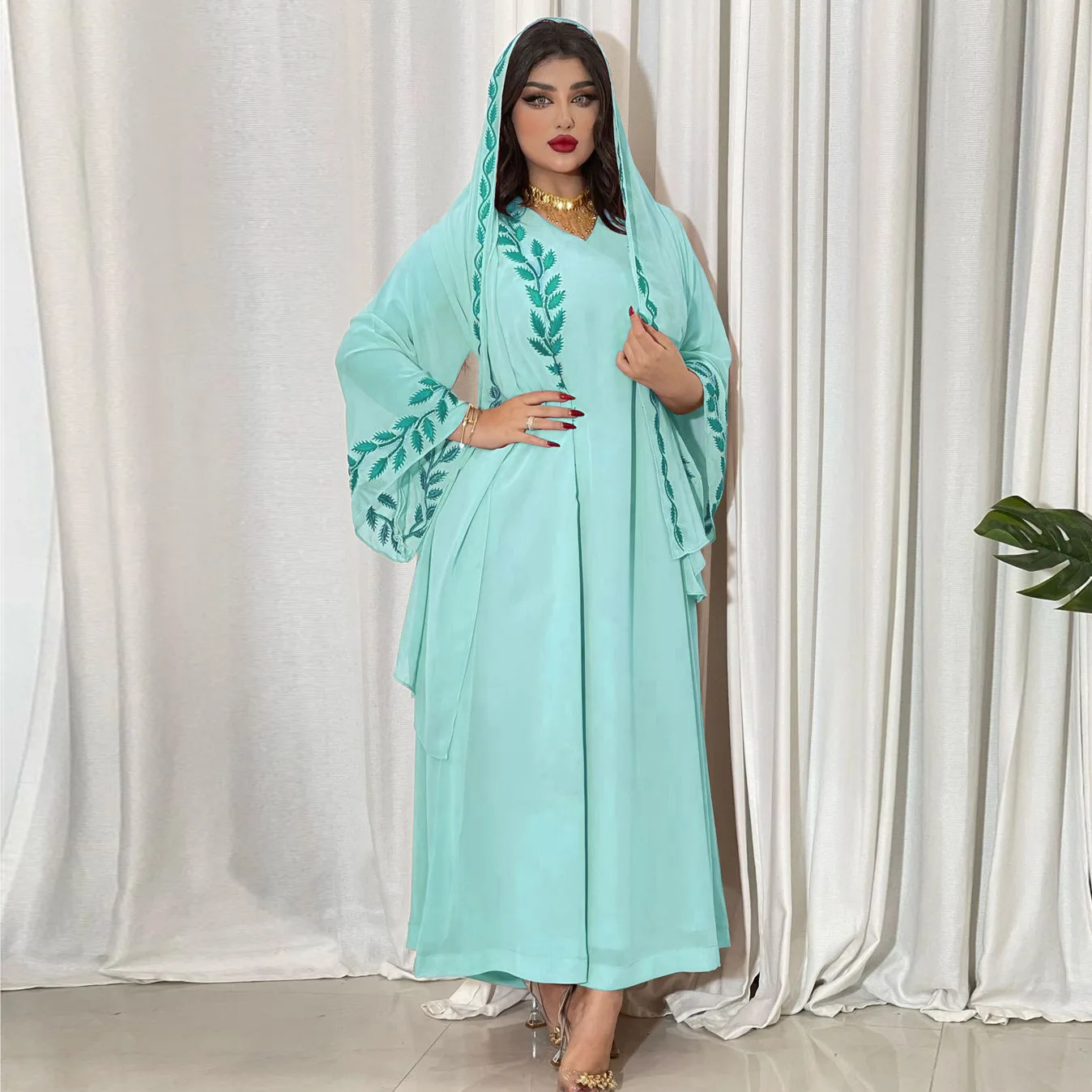 ZANDY OEM Islamic Clothing Muslim Embroidered Eid Hijab Sets Dubia Abaya Dress