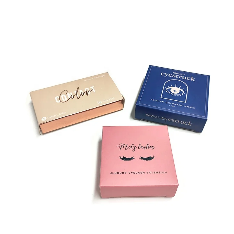 Gold design Custom logo cosmetic paper box Colorful Contact Lens packaging Box with window cosmetic boxes