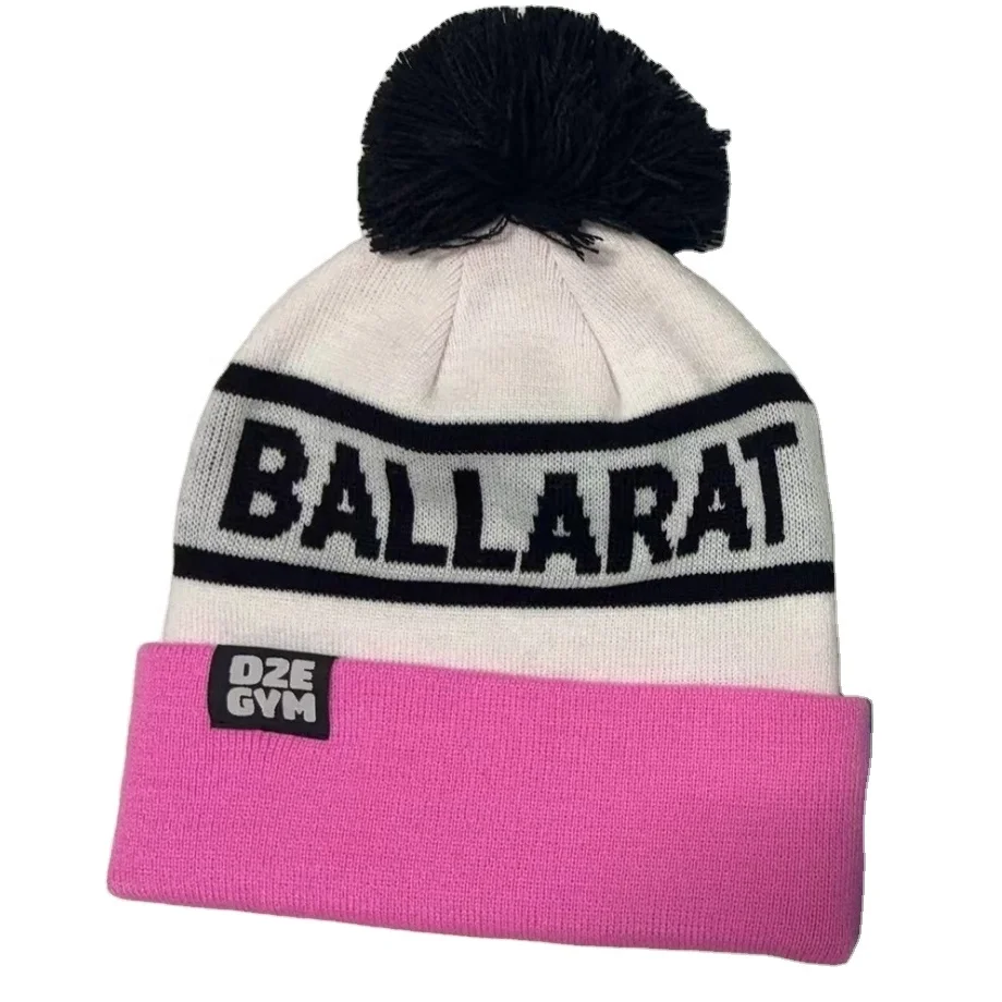 Men And Women Jacquard Logo 100% Acrylic Knit Beanie Hats custom beanie