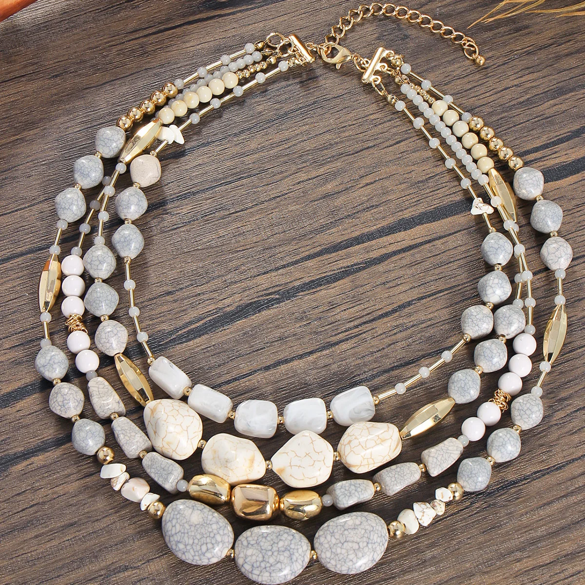 Bohemian Natural Turquoise Necklace Multilayered Gold Plated Irregular Bead Necklace For Women Girls Jewelry Gifts