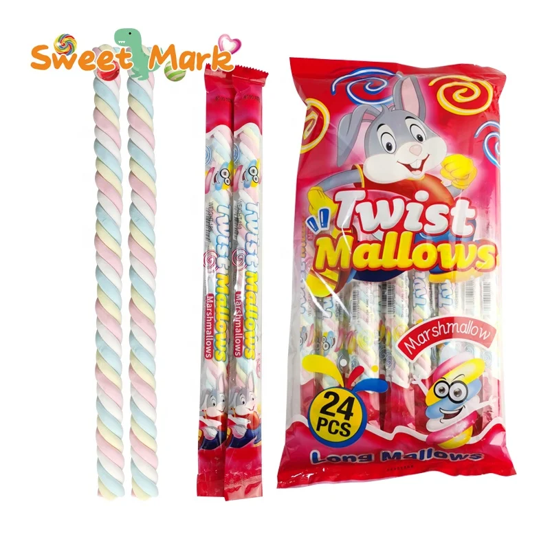Long twist sweet marshmallows soft cotton candy natural color halal