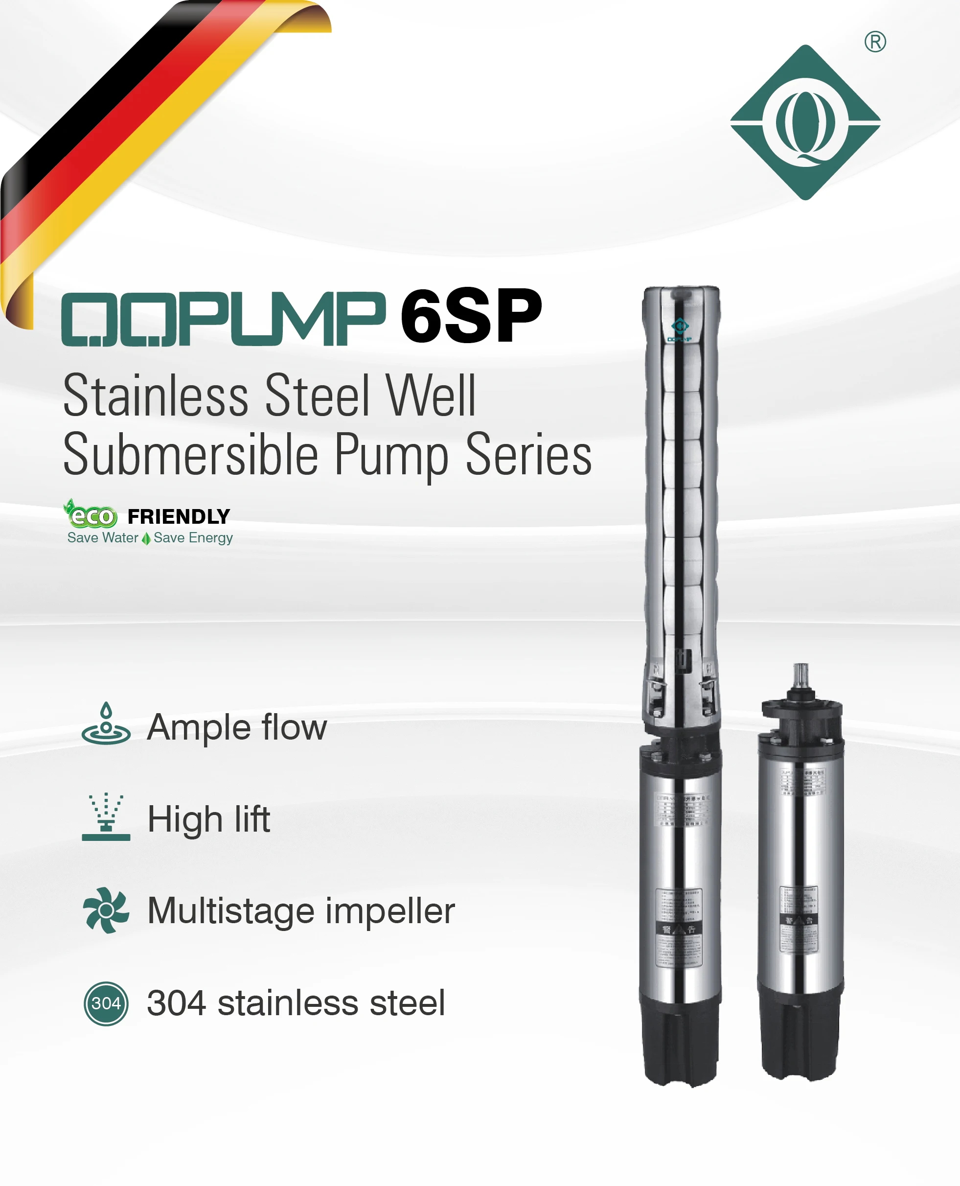 QQPUMP 6SP30-6 High Volume Submersible Pump With Big Flow 30cbm/h 6 inch Deep Well Agricultural Water Pump For Irrigation