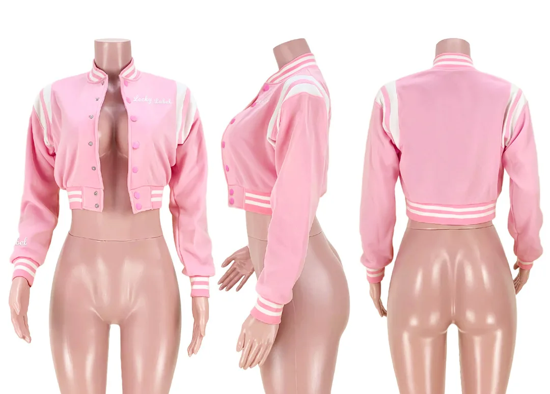 YD6508-женские розовые летние куртки с вышивкой и ярлыком