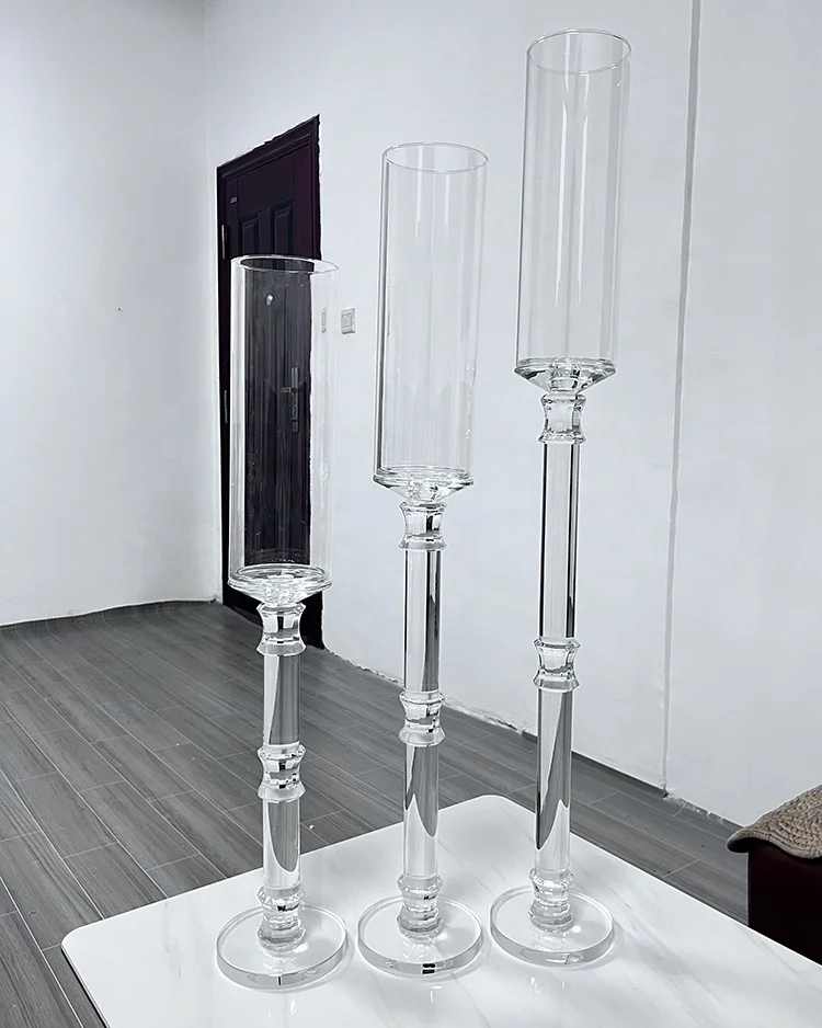 Cylindrical Crystal Clear Glass Chimney Tea Light Candle Holder Centerpieces For Wedding Decoration