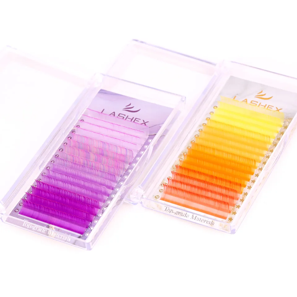 Easy make fan best quality human hair extension private label colorful lashes neon glow lash 02 03 05 4-25mm color lash trays
