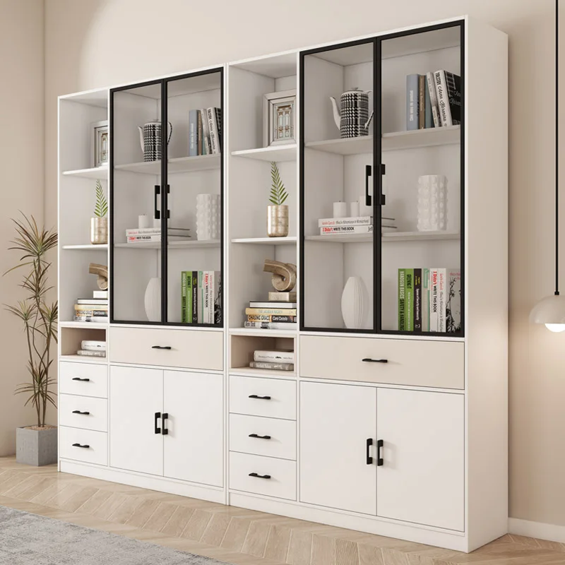 Mdf Library Large Bookcase Modern Luxury Living Room Furniture Commercial Bookshelf Design With Storage