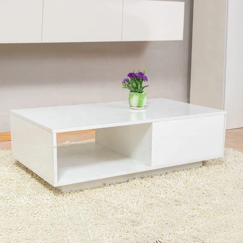 hot sale nordic home office furniture high glossy particle board center bedside coffee table with one drawer