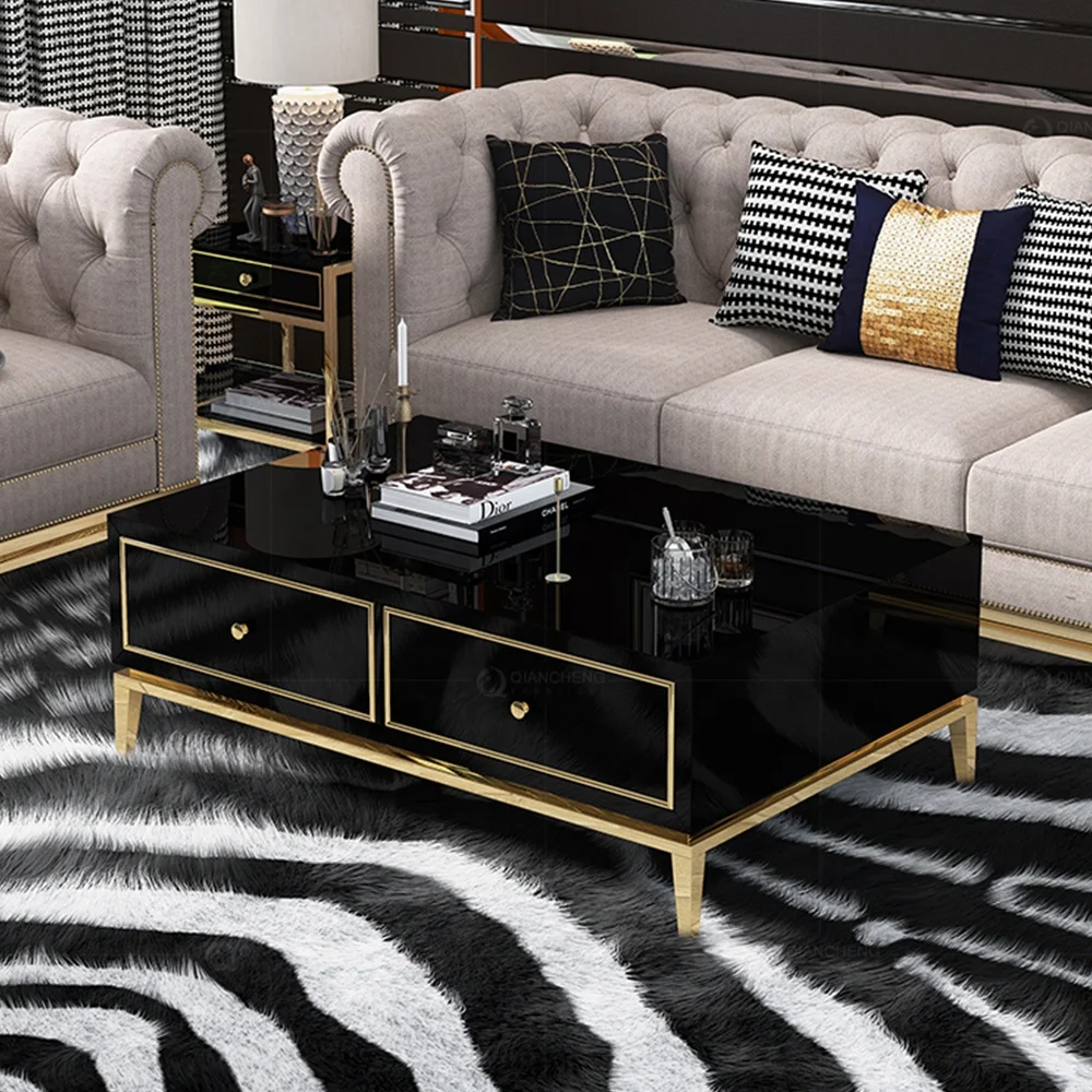 tv unit white wooden and bone inlay coffee table with storage 2 drawer modern moroccan crystal gold carbon