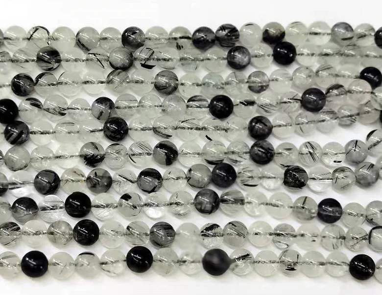 Wholesale  Natural Smooth Charm Gemstone Black Rutilated Quartz Stone Loose Beads For Jewelry Making