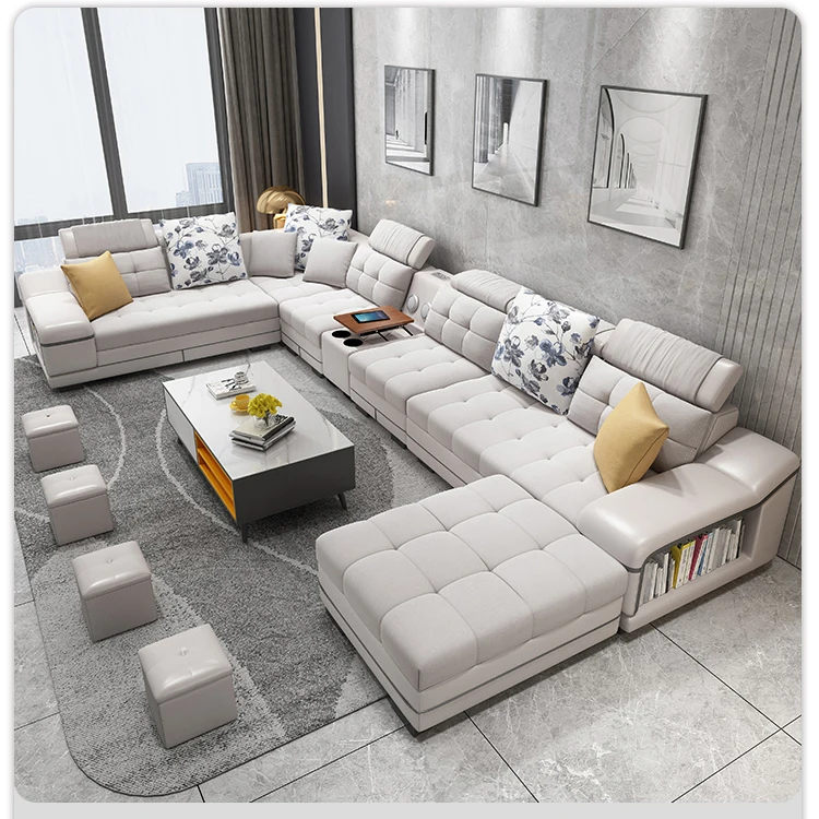 Modern leather sectional sofa set furniture couch living room sofas for home luxury with bluetooth speakers set design l shape