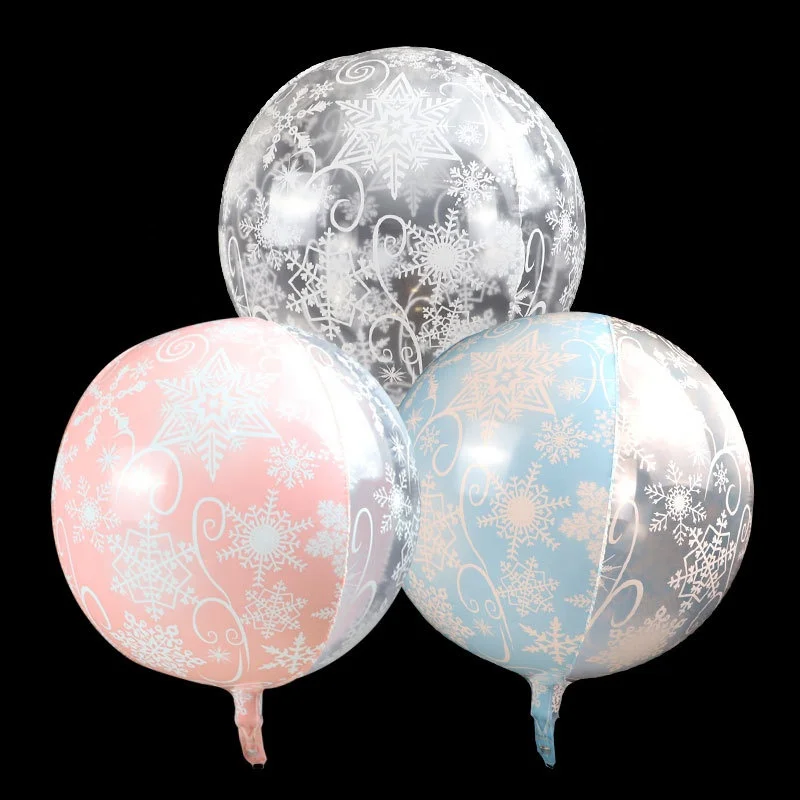 CYmylar 22inch 4D round clear transparent frozen snowflake foil balloon for christmas party decoration