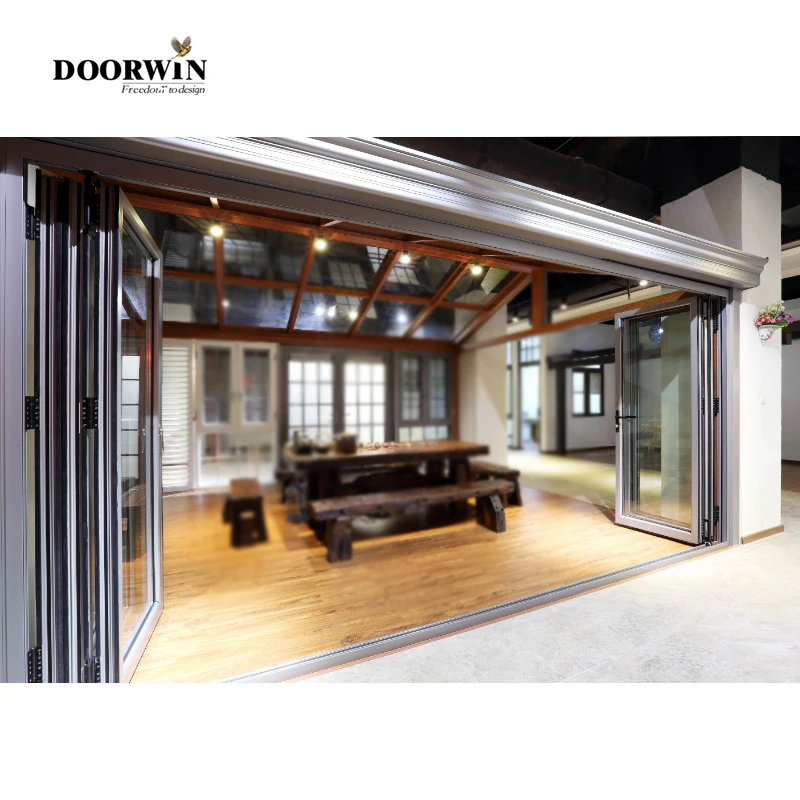 Soundproof Turkey Steel Outdoor Aluminium Wood Glass Folding Sliding Patio Exterior Frameless Bifold Doors
