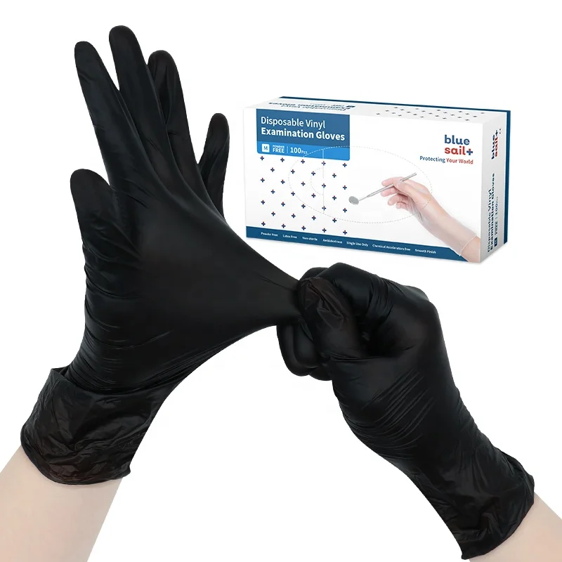 Custom PVC Work Gloves Latex Free 100 PCS Box Household Gloves Waterproof Black Powder Free Disposable Vinyl Gloves for Cleaning