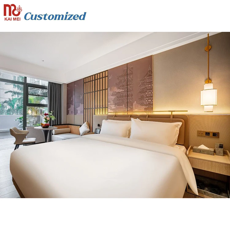 Custom Made Contemporary Bedroom Set for Star Hotels Featuring Oak MDF Plywood Melamine Wood for Courtyards