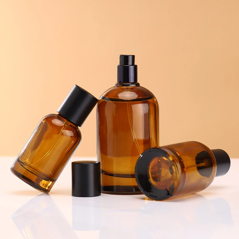 matte cap 30ml 50ml 100ml empty perfume glass bottles round clear refillable perfume bottle 50ml spray parfum bottle with box